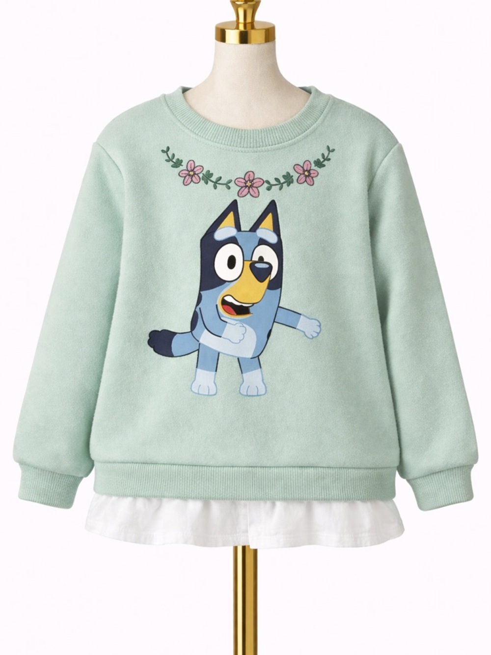 Bluey Mint Green Sweatshirt 4T Toddler Floral Graphic Layered Hem Cute Girls‎